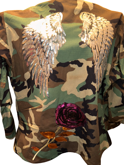 Military Camouflage Camo Jacket With Angel Wings 