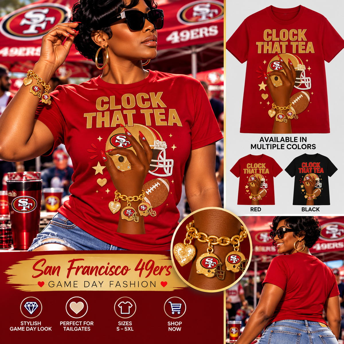 Clock That Tea – Women's Football Game Day Graphic T-Shirt | Multiple Teams\