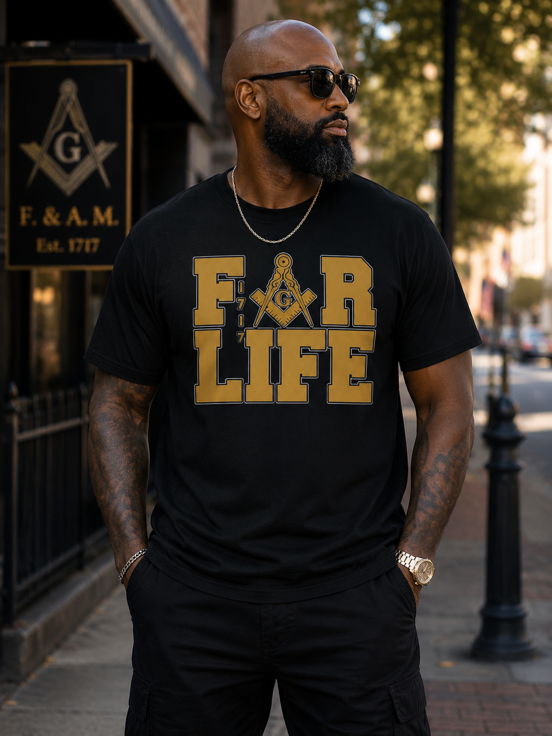 Mason For Life T-Shirt – Black & Gold Masonic Men's Tee