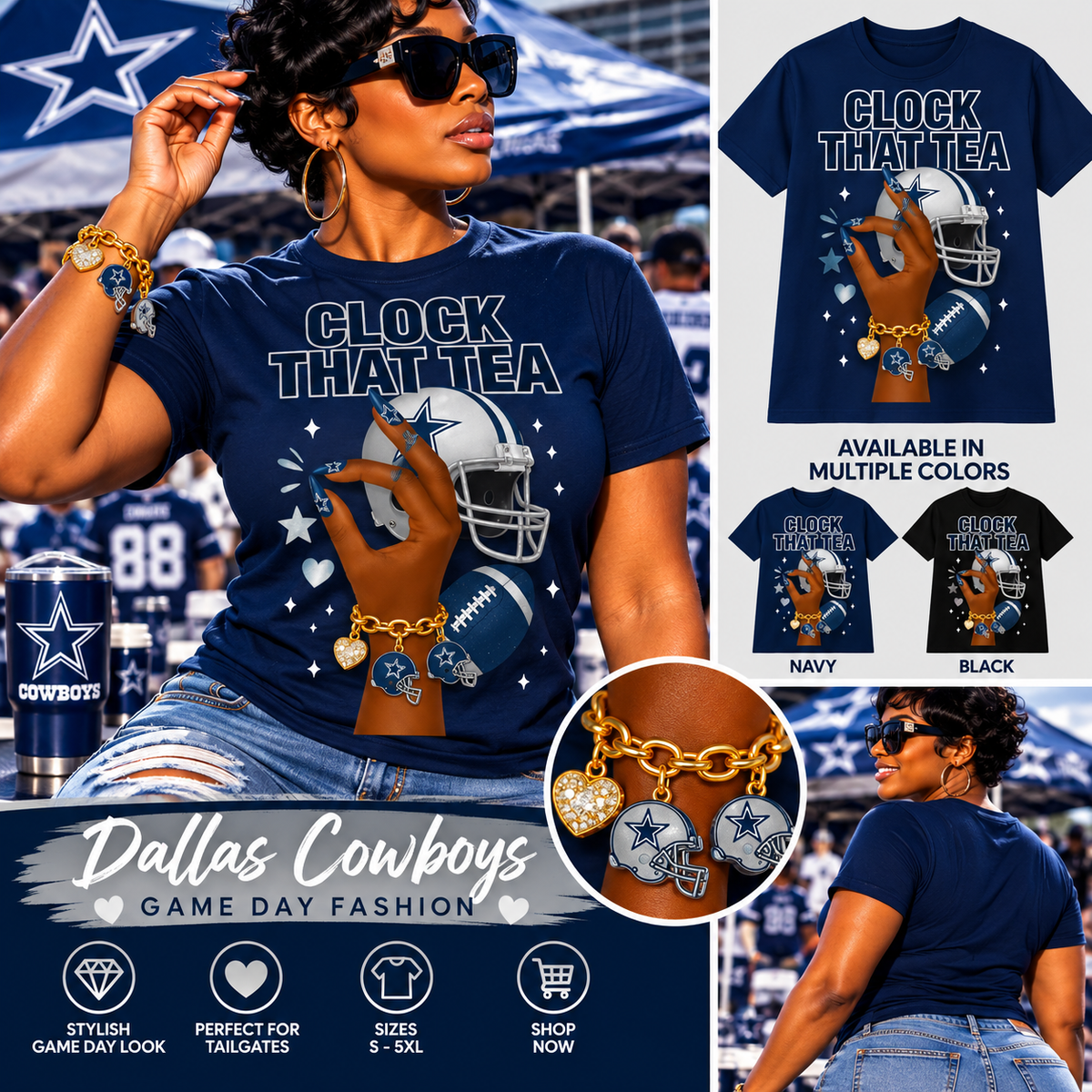 Clock That Tea – Women's Football Game Day Graphic T-Shirt | Multiple Teams\