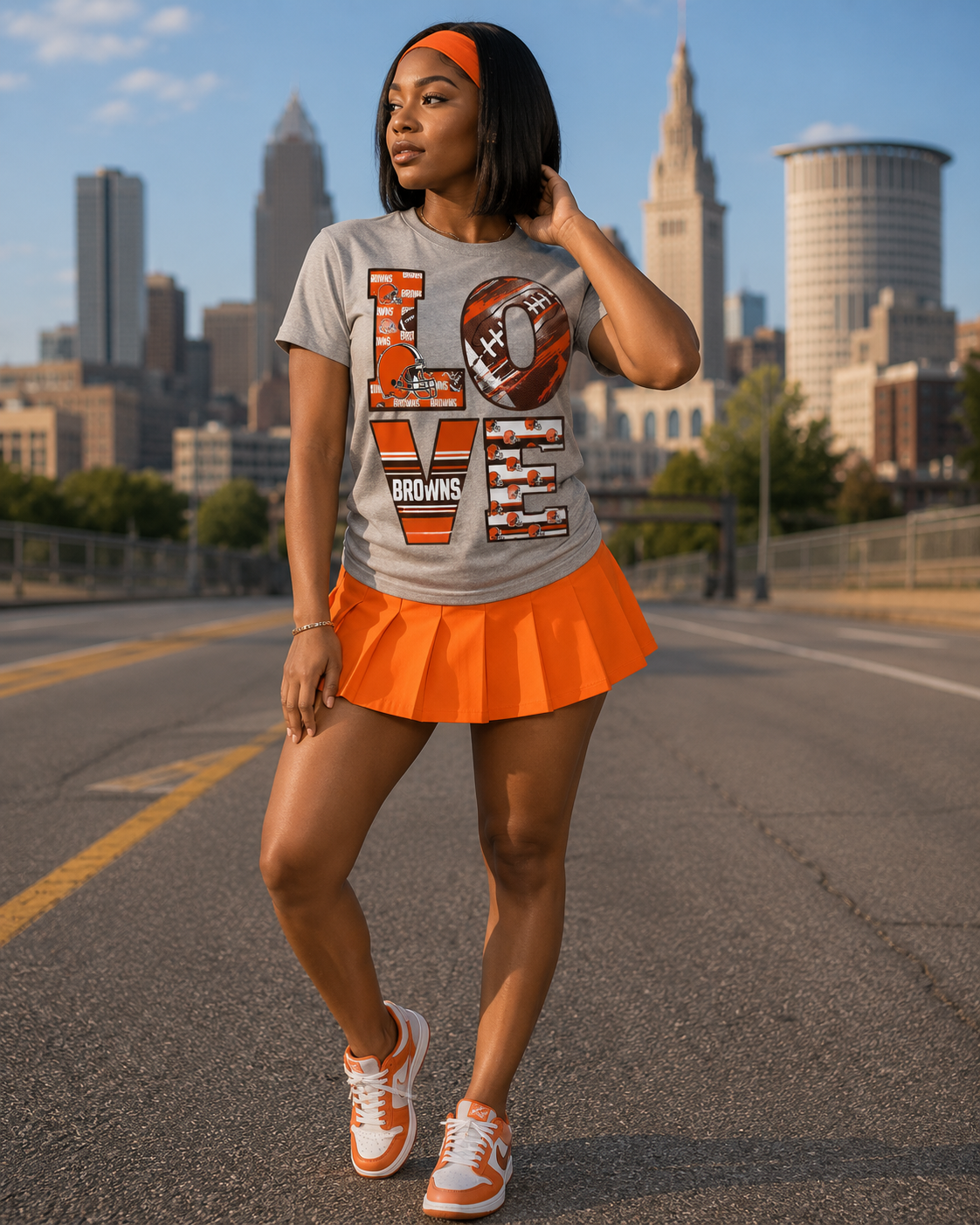 Cleveland Football LOVE T-Shirt – Women's Brown & Orange Game Day Tee