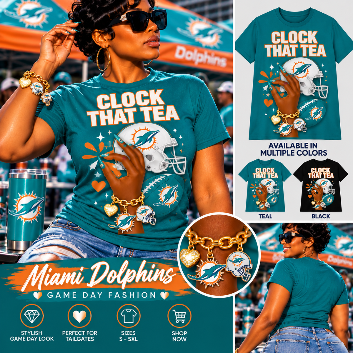 Clock That Tea – Women's Football Game Day Graphic T-Shirt | Multiple Teams\