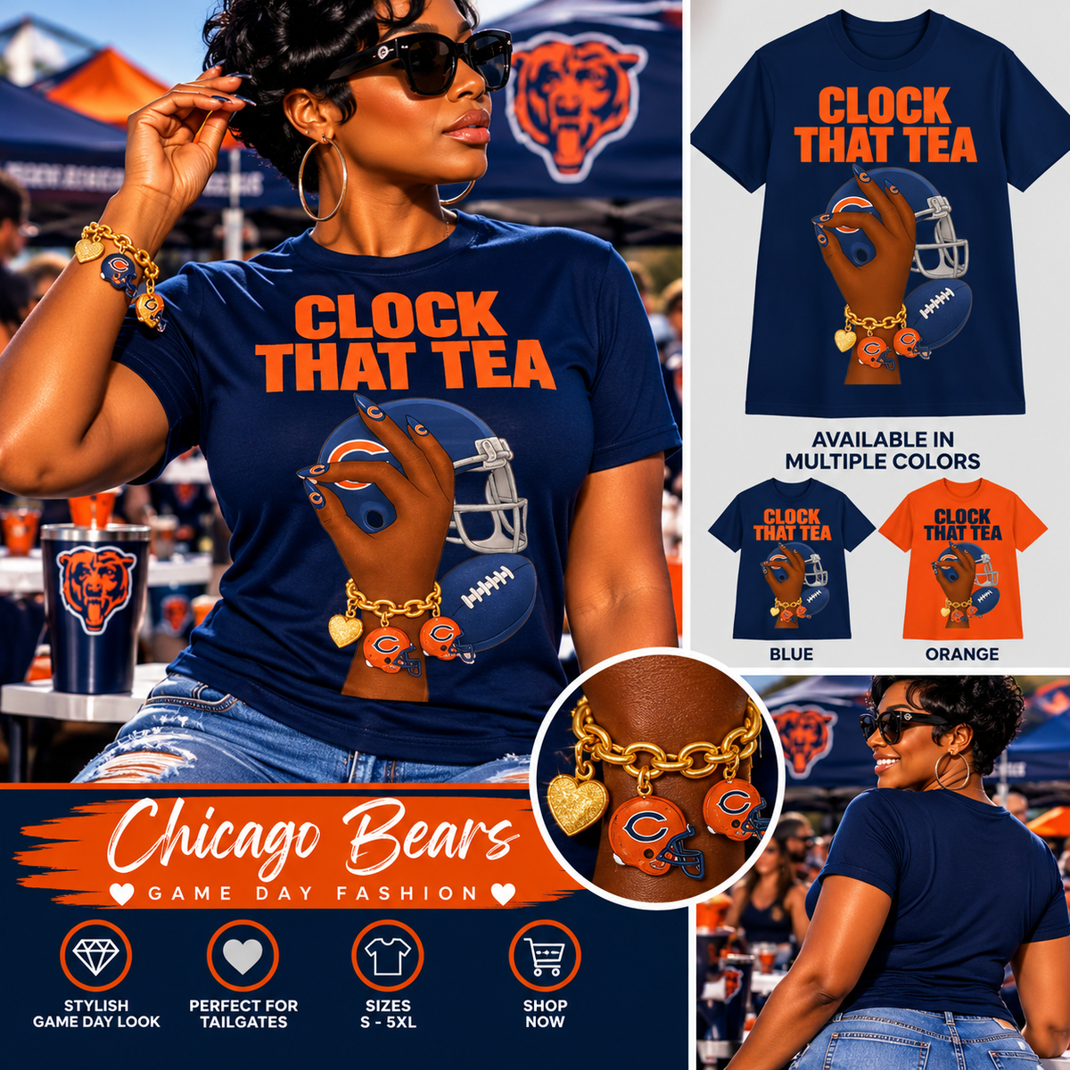 Clock That Tea – Women's Football Game Day Graphic T-Shirt | Multiple Teams\
