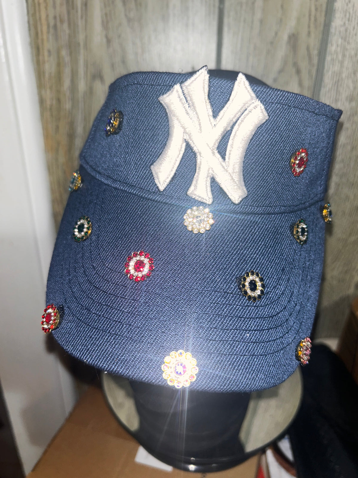 Navy Blue NY jeweled Sun Visor