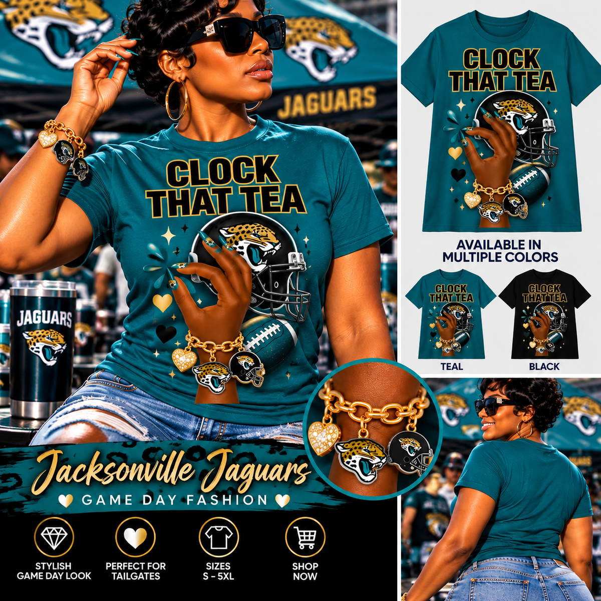 Clock That Tea – Women's Football Game Day Graphic T-Shirt | Multiple Teams\