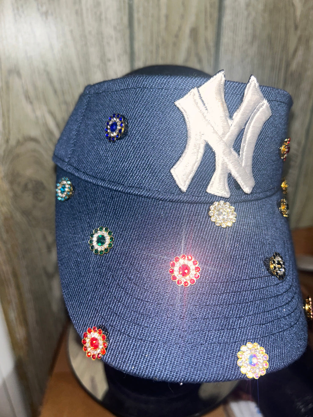 Navy Blue NY jeweled Sun Visor