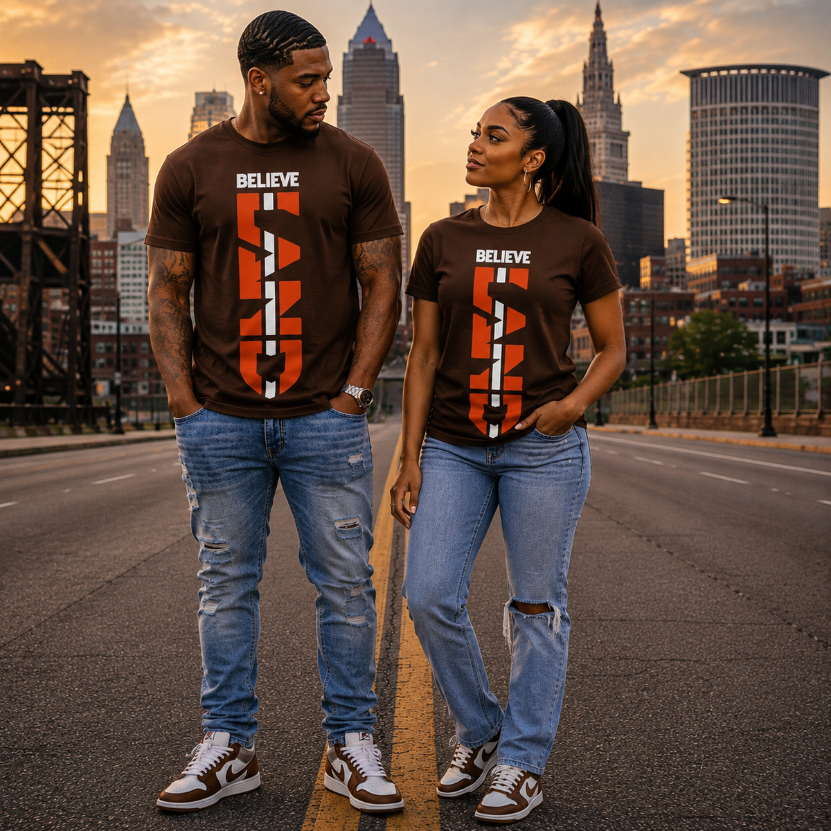 Believeland Cleveland Football T-Shirt – Unisex Brown & Orange Fan Tee