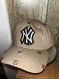 Tan, NY, jeweled baseball cap