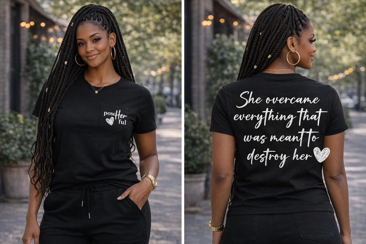 PowHerful Front Pocket & Inspirational Back Statement T-Shirt