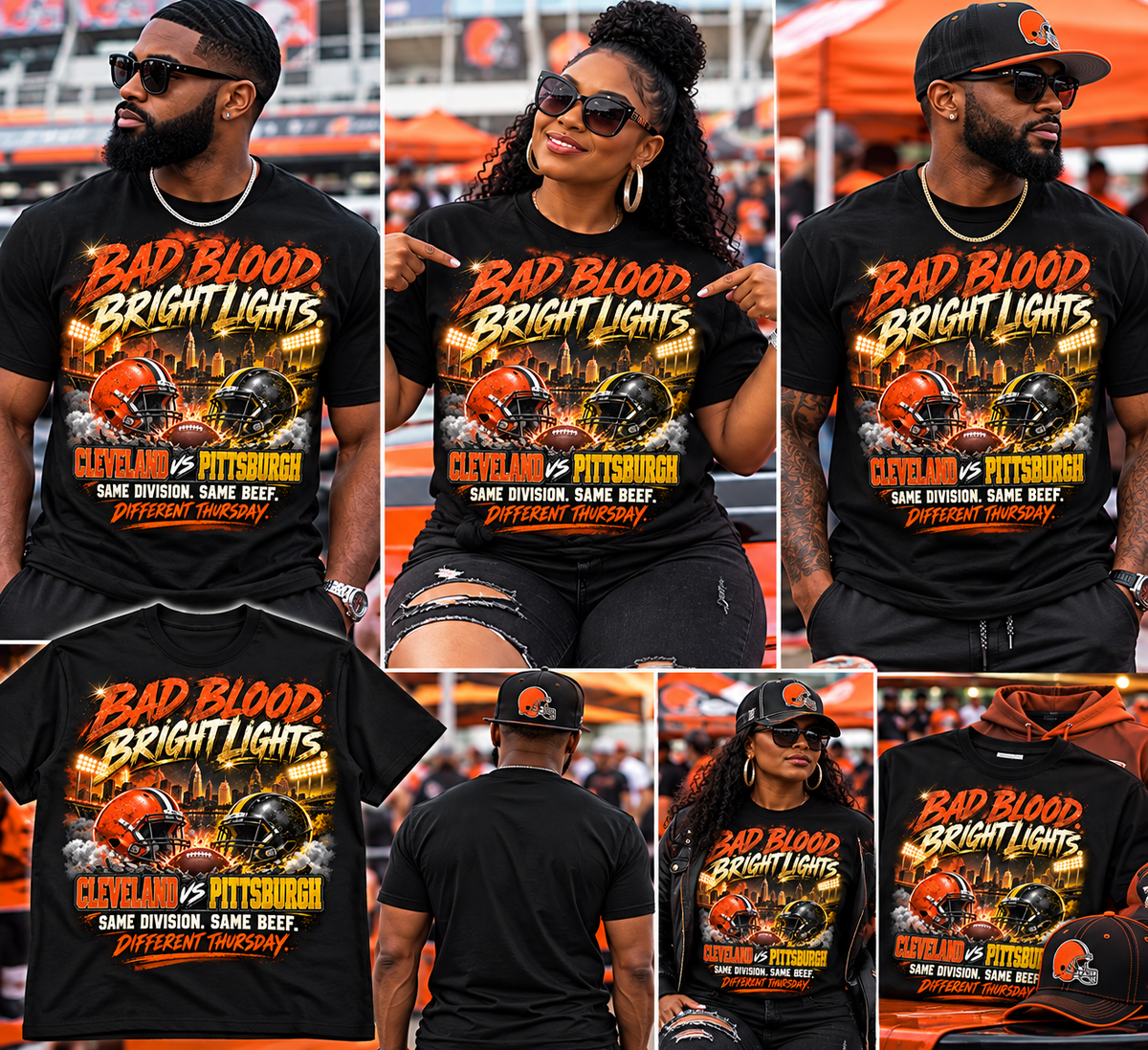 Bad Blood Bright Lights Cleveland vs Pittsburgh Football T-Shirt | Rivalry Game Day Tee