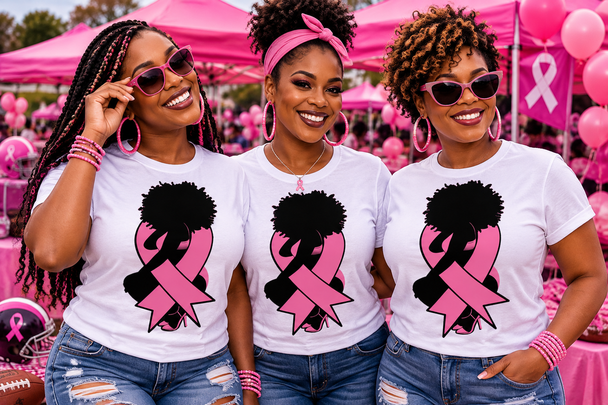 Crowned in Strength – Breast Cancer Awareness Afro Woman T-Shirt