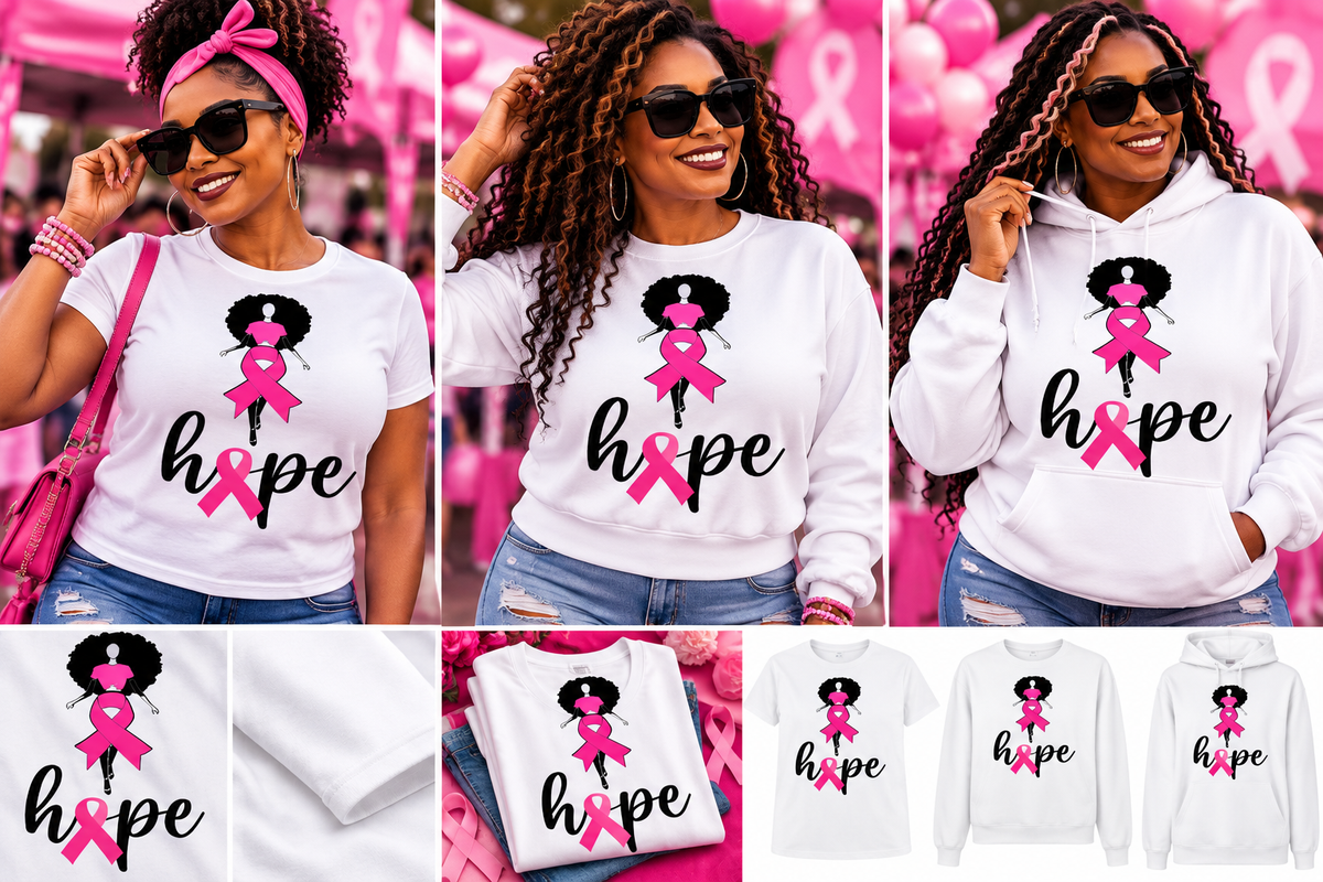 Dressed in Hope – Breast Cancer Awareness Afro Woman T-Shirt